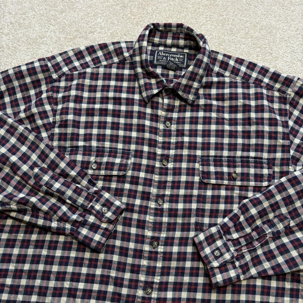 Vtg Abercrombie & Fitch Shirt 90s SZ Large Multicolor Plaid Flannel Button Up LS